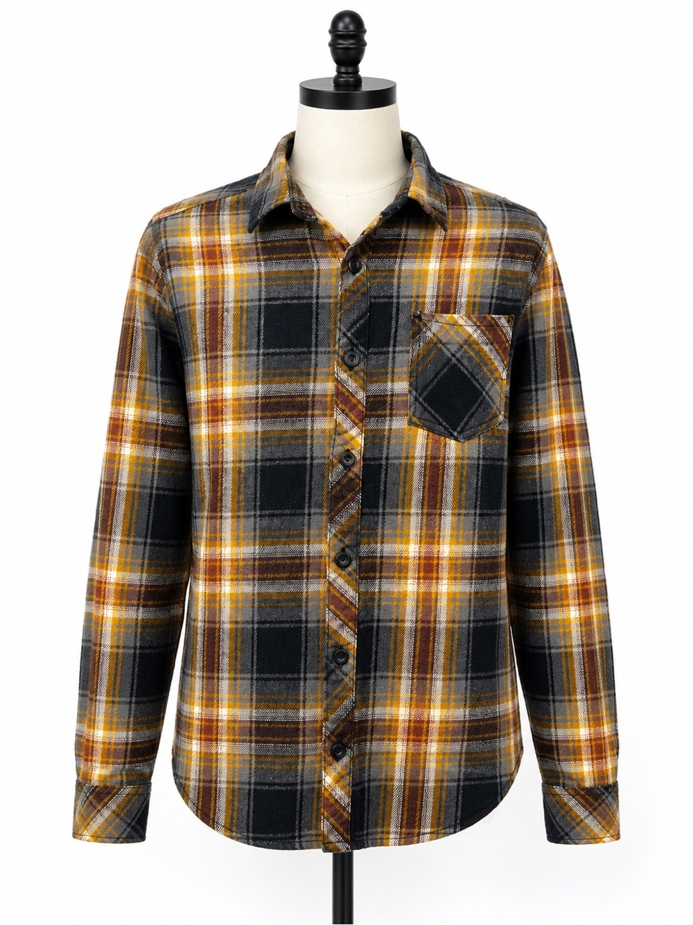 Departwest Men’s Medium Plaid Flannel Button Up Shirt Long Sleeve Pocket Cotton